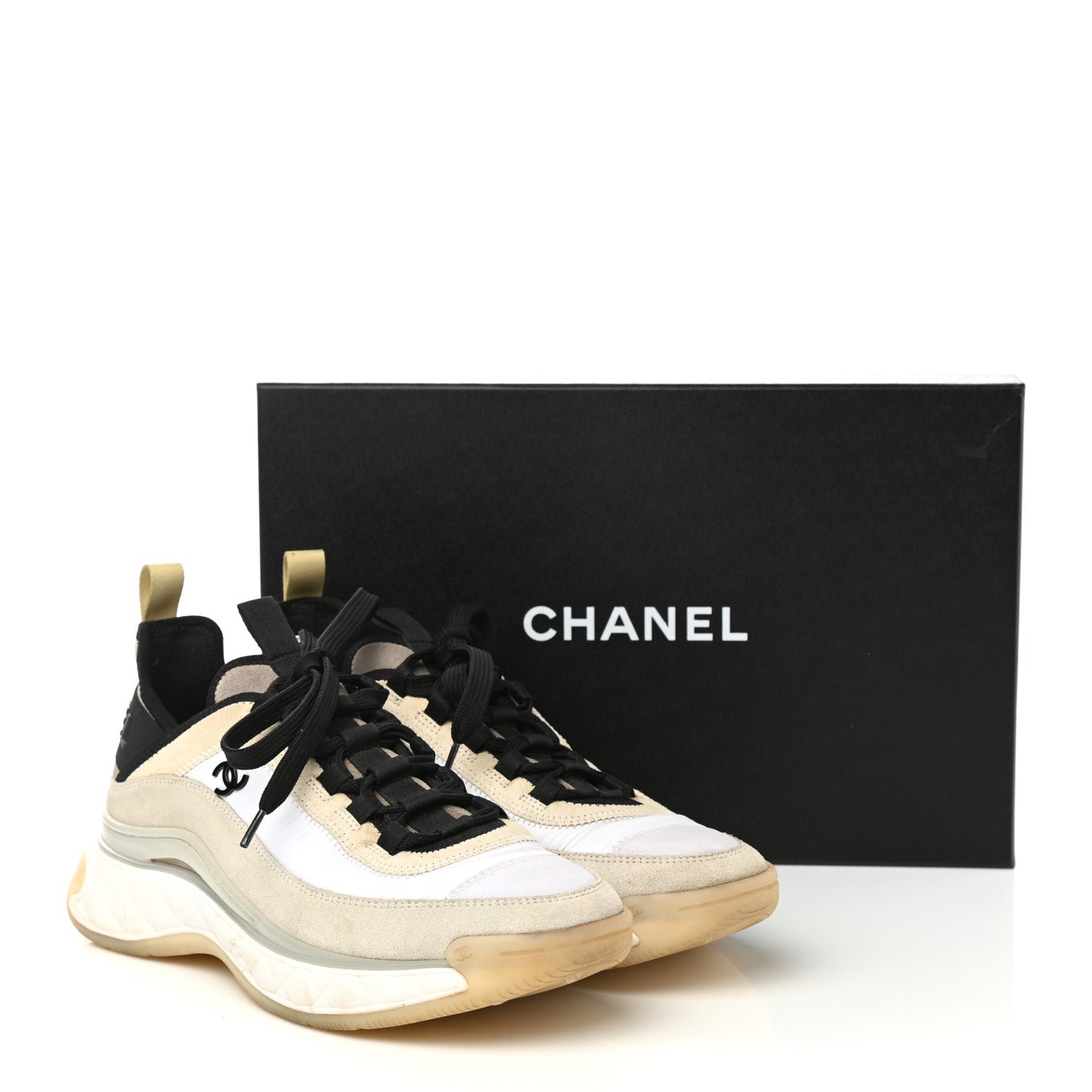 Velvet Calfskin Mixed Fibers CC Sneakers 38.5 Ivory Black