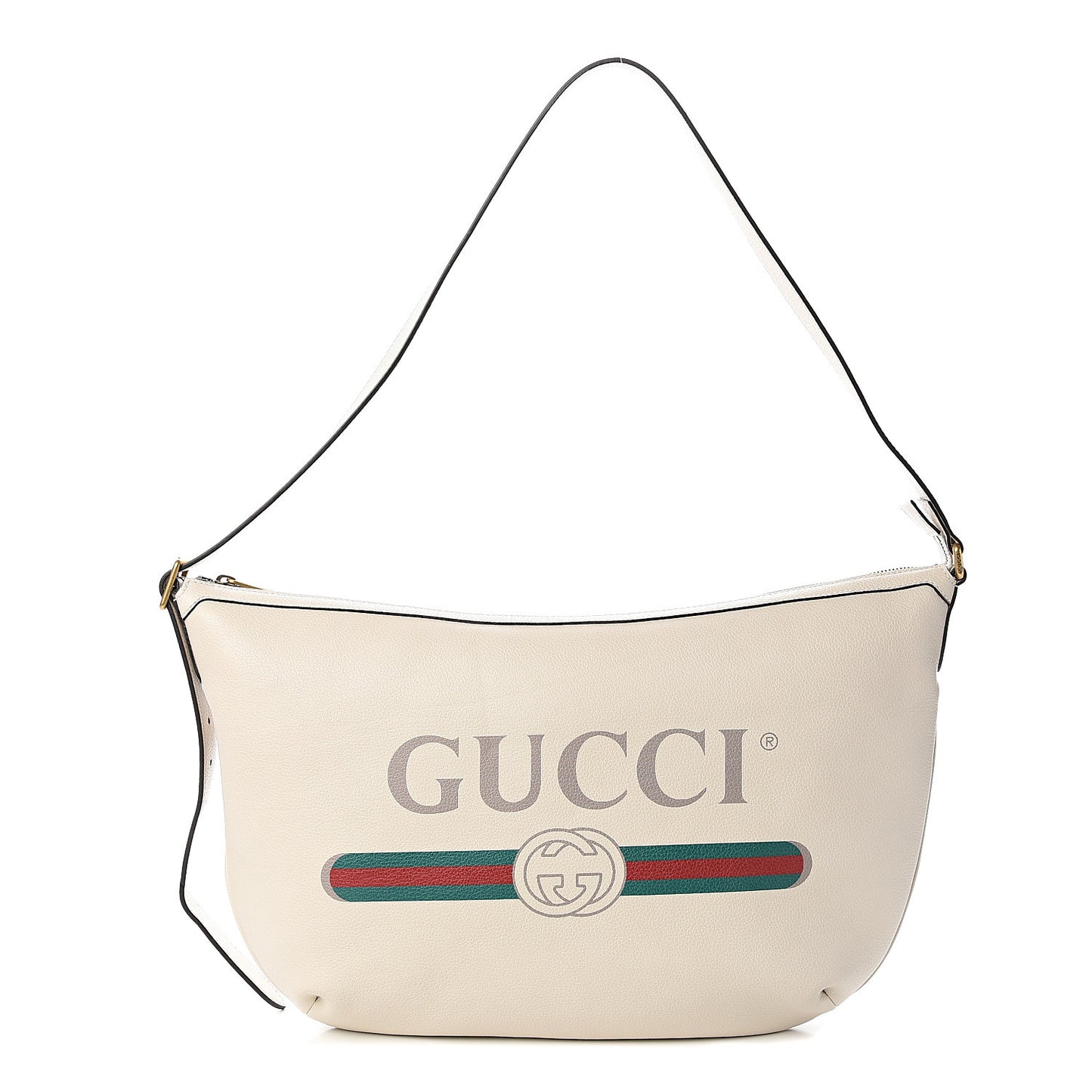 Grained Calfskin Logo Half Moon Hobo White