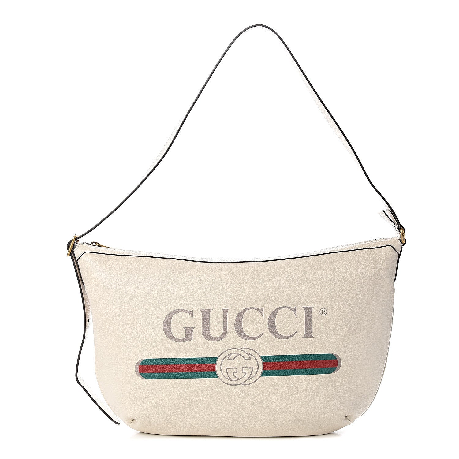 Gucci Grained Calfskin Logo Half Moon Hobo White 1 of 9