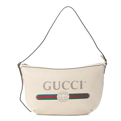 Gucci Grained Calfskin Logo Half Moon Hobo White 1 of 9