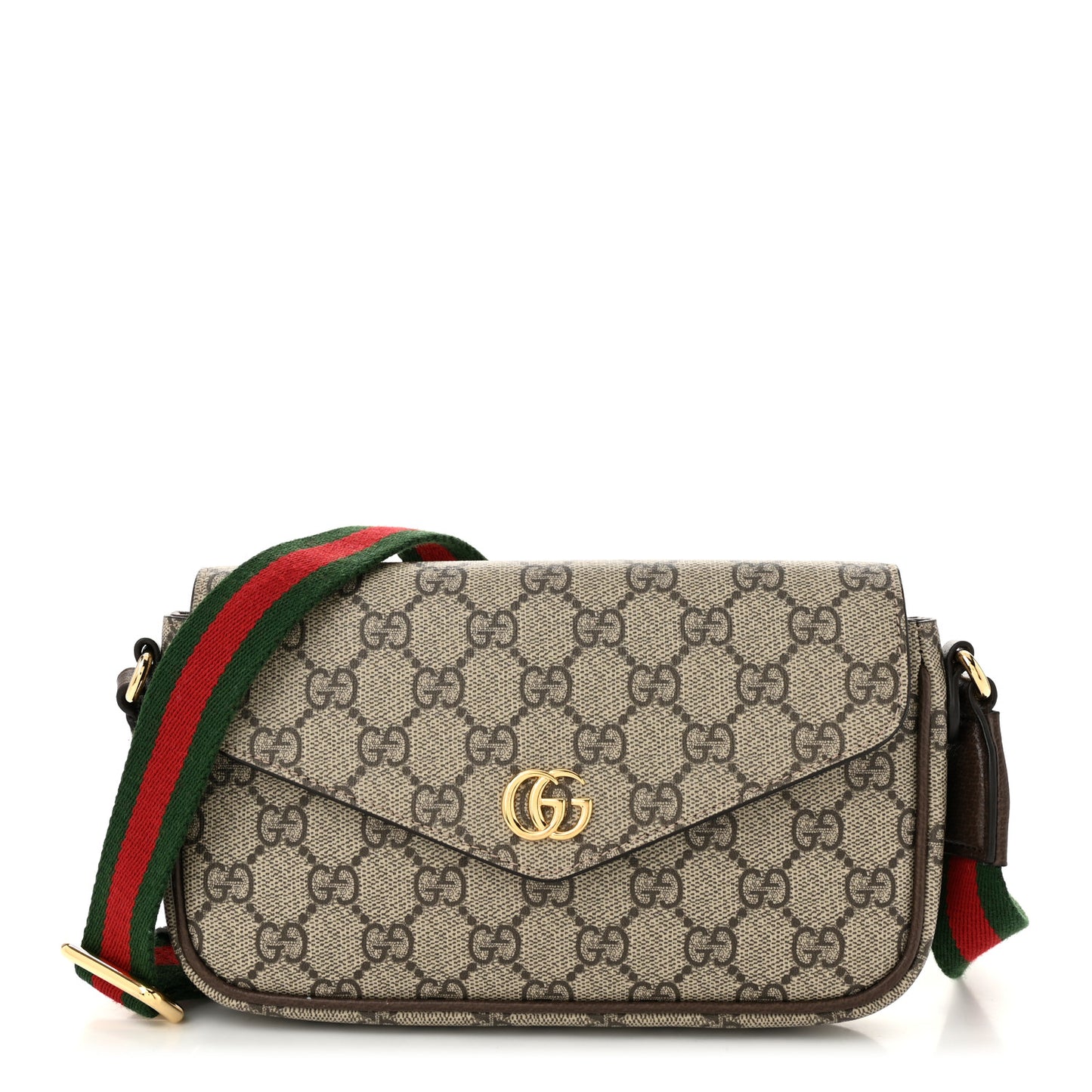 GG Supreme Monogram Textured Dollar Calfskin Web Mini Ophidia Envelope Shoulder Bag Beige Ebony
