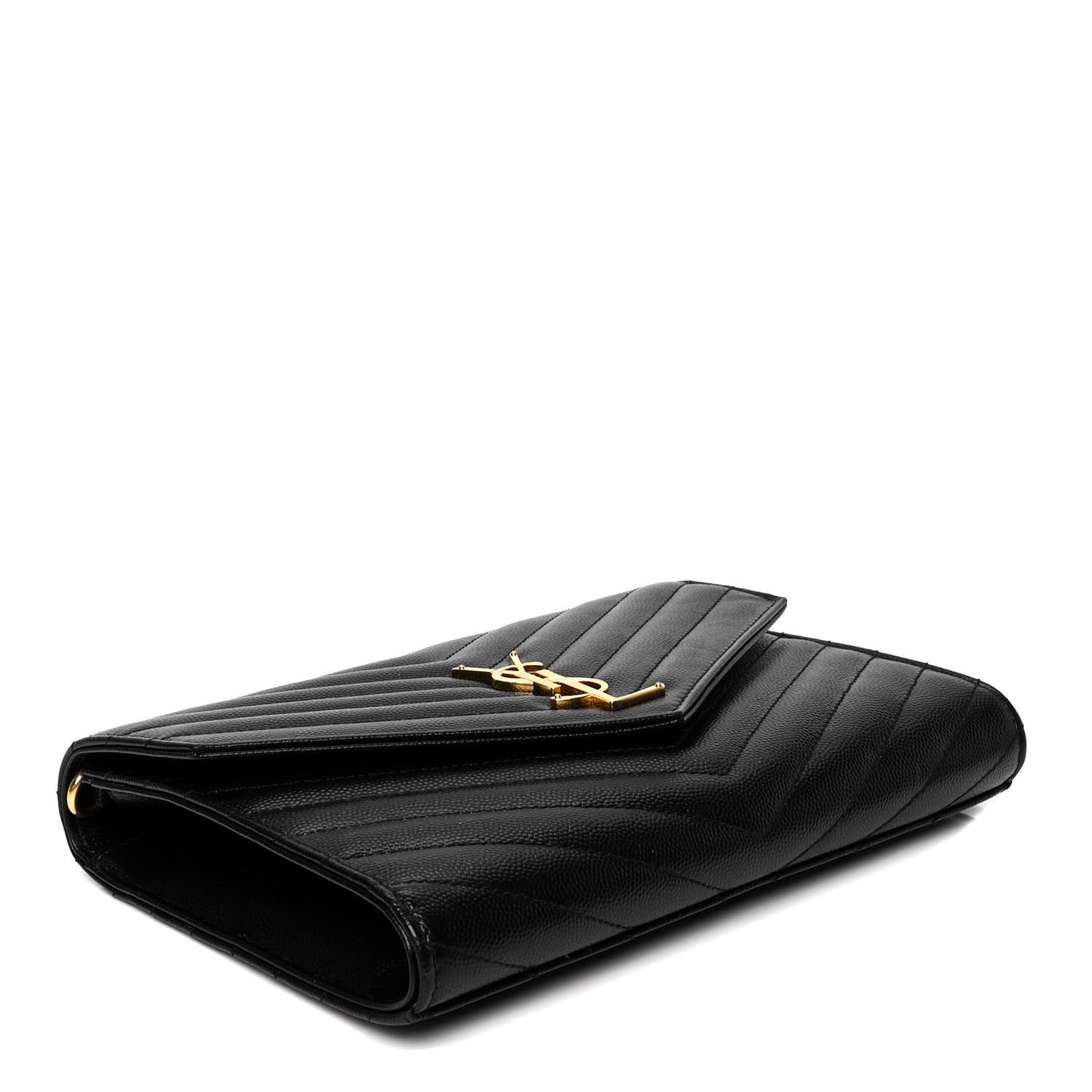 Grain De Poudre Matelasse Chevron Monogram Envelope Clutch Black