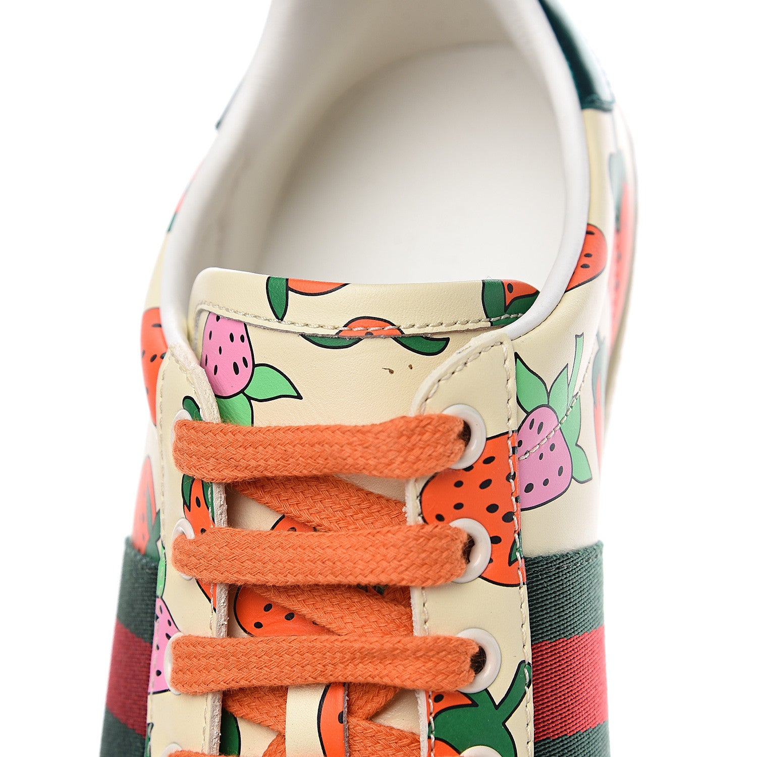 Gucci Calfskin Web Strawberry Print Womens Ace Sneakers 37.5 Ivory Red Green 10 of 11