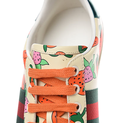 Gucci Calfskin Web Strawberry Print Womens Ace Sneakers 37.5 Ivory Red Green 10 of 11