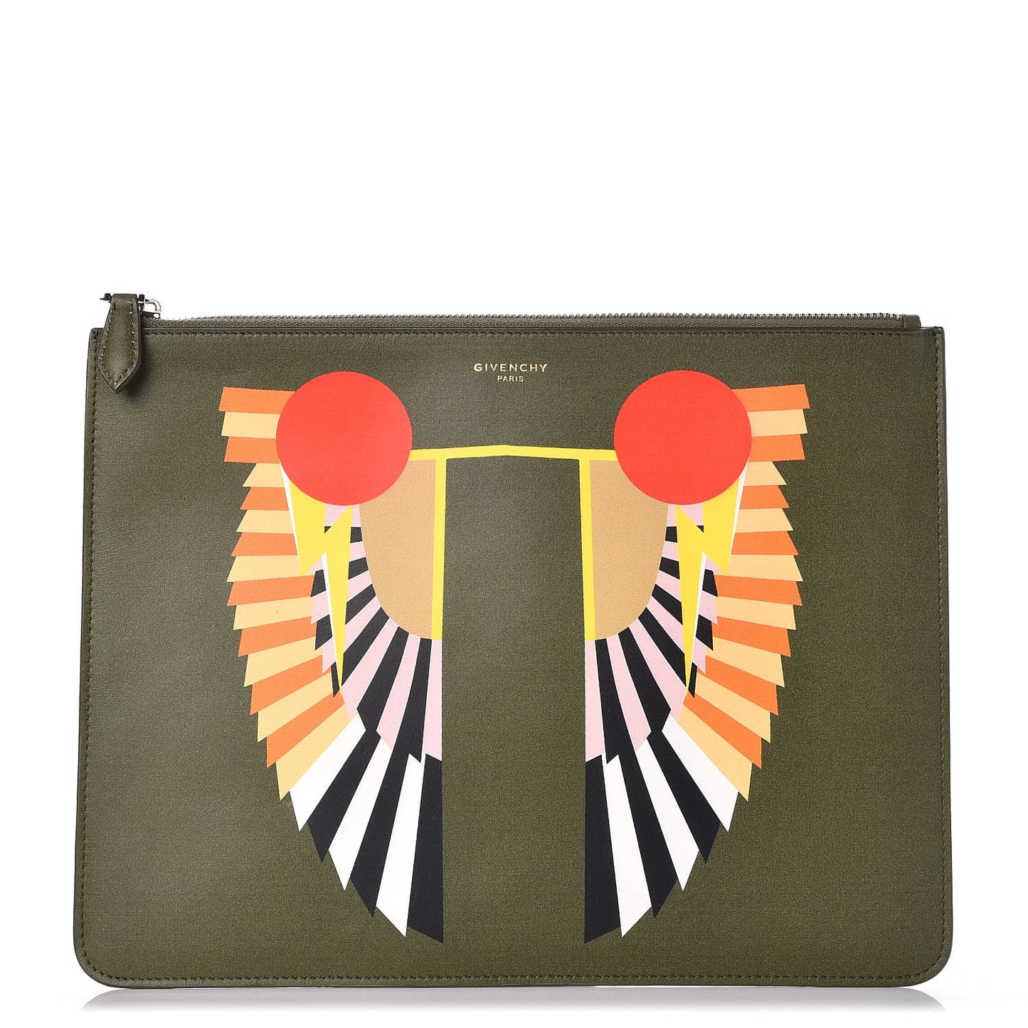 Calfskin Egyptian Print Zip Pouch Olive