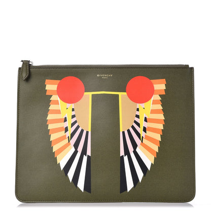 Givenchy Calfskin Egyptian Print Zip Pouch Olive 1 of 8