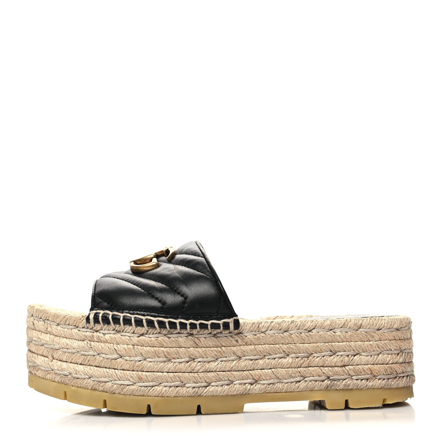 Gucci Nappa Matelasse GG Marmont Platform Espadrille Slide Sandals 37 Black 1 of 10