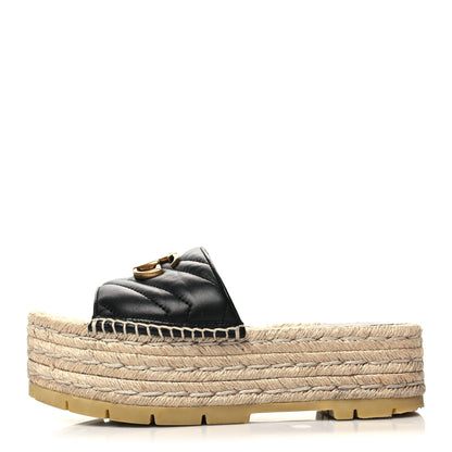 Gucci Nappa Matelasse GG Marmont Platform Espadrille Slide Sandals 37 Black 1 of 10