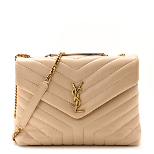 Calfskin Y Quilted Monogram Medium Loulou Chain Satchel Nude Powder