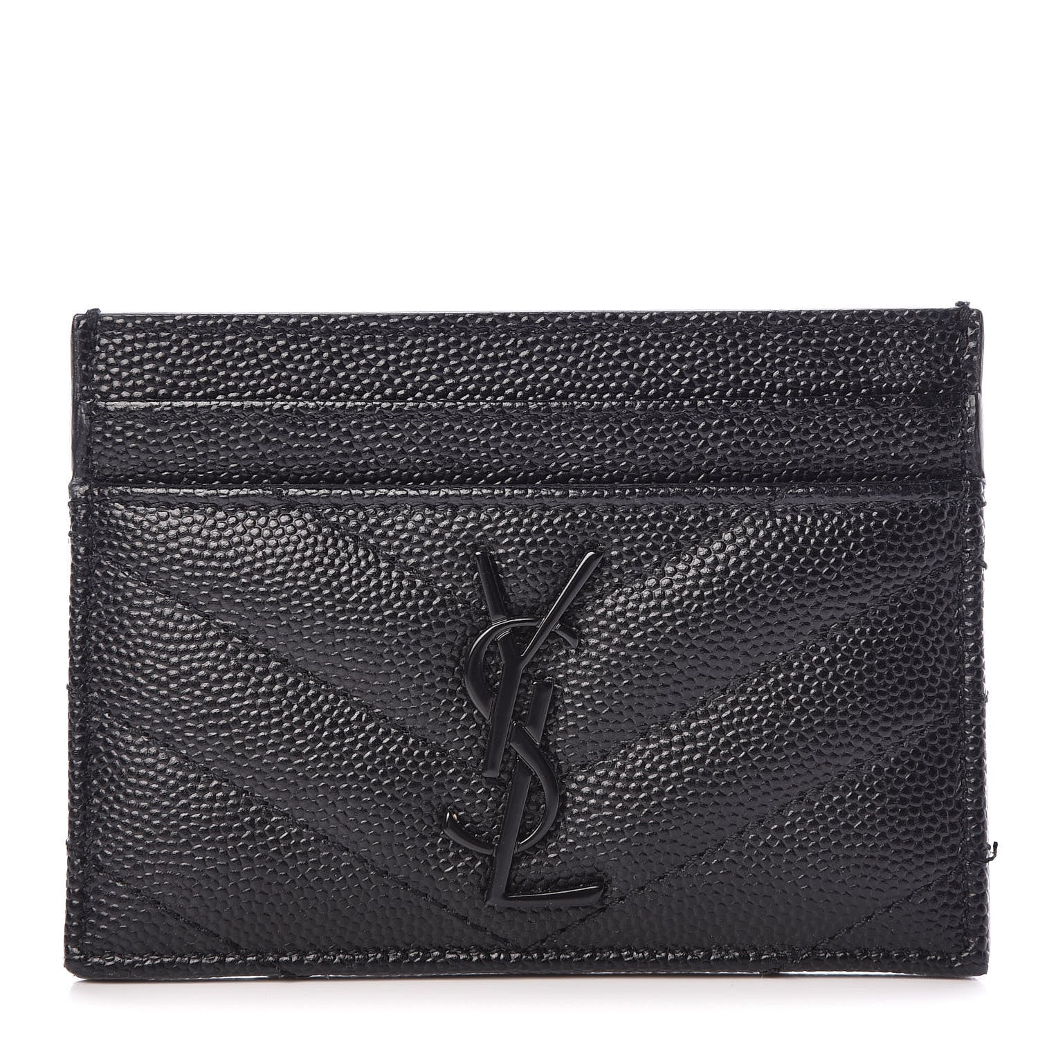 Saint Laurent Grain De Poudre Matelasse Chevron Monogram Credit Card Case Black 1 of 9