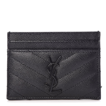 Saint Laurent Grain De Poudre Matelasse Chevron Monogram Credit Card Case Black 1 of 9