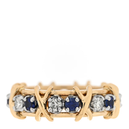 Tiffany 18K Yellow Gold Diamond Blue Sapphire Schlumberger Sixteen Stone Ring 57 8 3 of 4