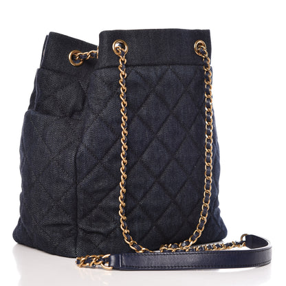 Chanel Washed Denim Quilted Small Urban Spirit Drawstring Bag Dark Blue 3 of 9
