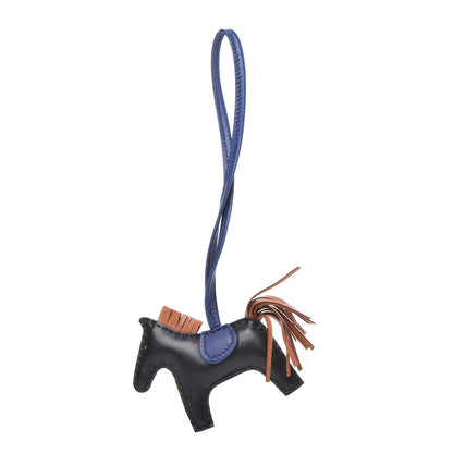 Hermes Milo Lambskin Grigri Rodeo Horse Bag Charm PM Black Bleu Saphir Gold 1 of 5