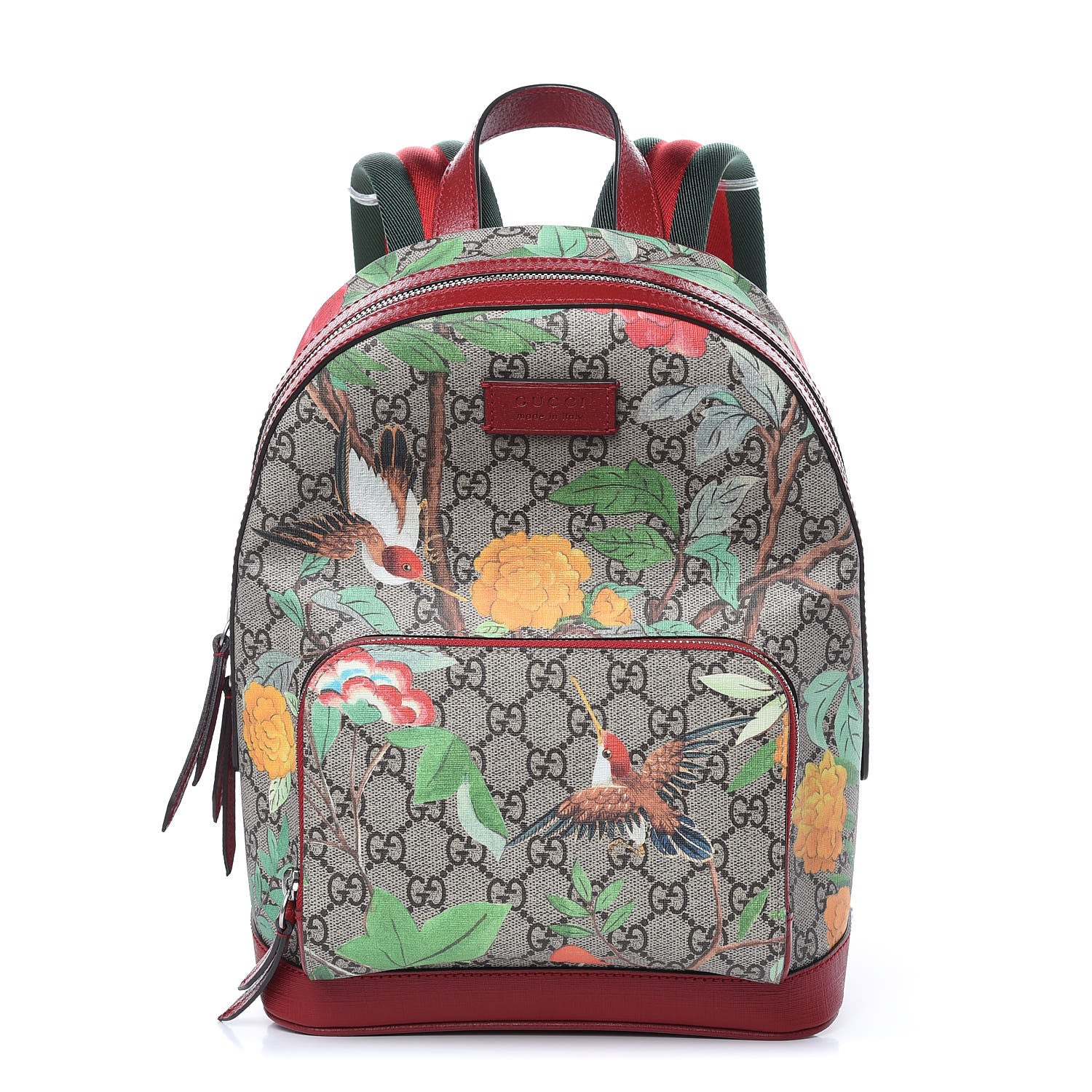Gucci GG Supreme Monogram Tian Web Small Day Backpack Beige Multicolor Red 1 of 9