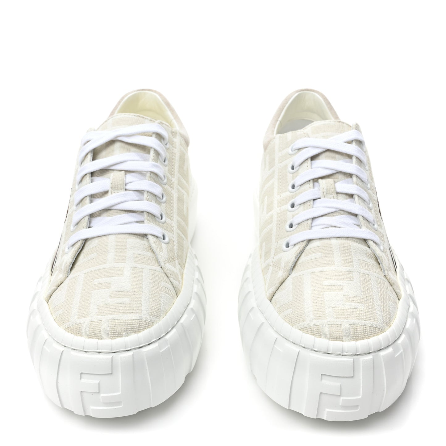 Fabric Jacquard FF Rainbow Womens Fendi Force Low-Top Sneakers 40.5 Avorio