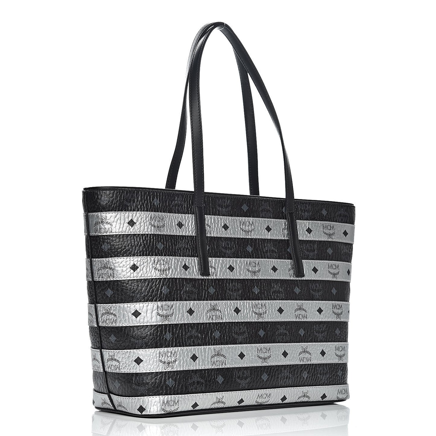 Visetos Spot Stripped Medium Shopping Tote Black Silver