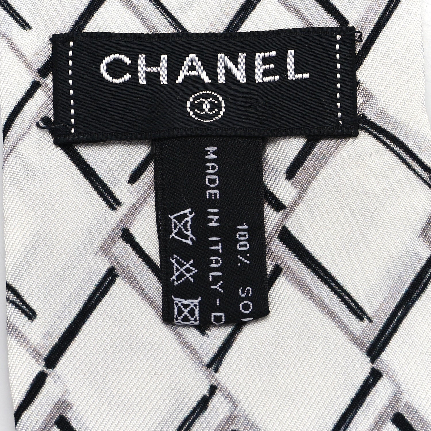 Chanel Silk CC Slim Bandeau Scarf Black White Gray 3 of 3