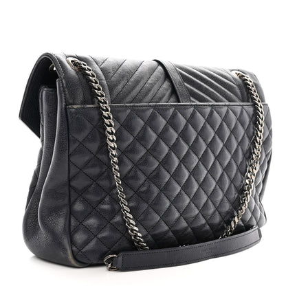 Saint Laurent SAINT LAURENT Calfskin Mixed Matelasse Triquilt Large Monogram Envelope Satchel Deep Marine 3 of 19