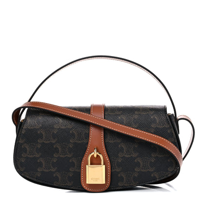 Celine Triomphe Canvas Calfskin Tabou Clutch on Strap Tan 1 of 8