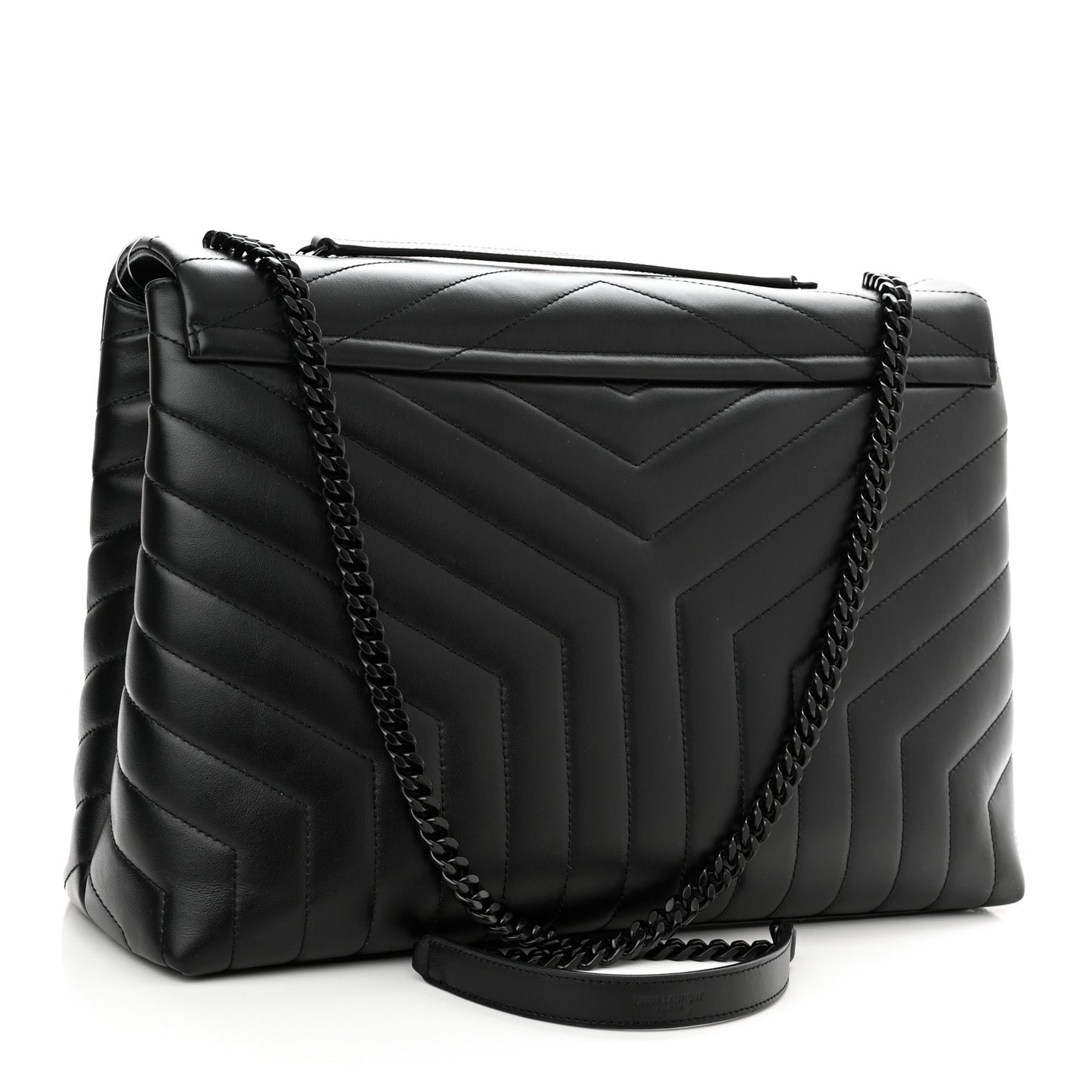 Calfskin Y Quilted Monogram Monochrome Large Loulou Chain Satchel Black