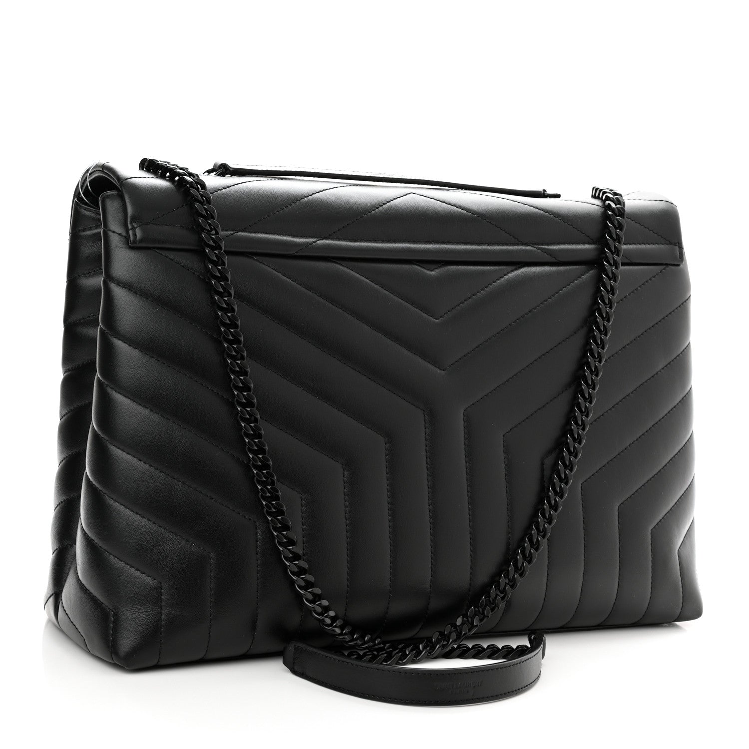 Saint Laurent Calfskin Y Quilted Monogram Monochrome Large Loulou Chain Satchel Black 3 of 11