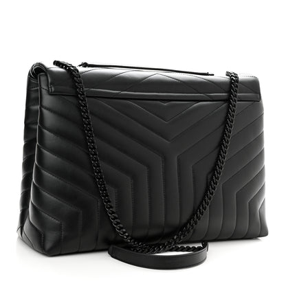 Saint Laurent Calfskin Y Quilted Monogram Monochrome Large Loulou Chain Satchel Black 3 of 11