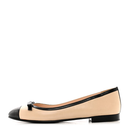 Chanel Goatskin Cap Toe Bow CC Ballerina Flats 39.5 Beige Black 1 of 8