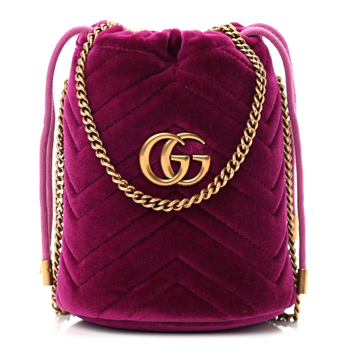 Gucci Velvet Matelasse Mini GG Marmont 2.0 Bucket Bag Fuchsia Violet Cyclamen 1 of 10