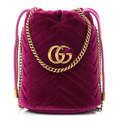 Gucci Velvet Matelasse Mini GG Marmont 2.0 Bucket Bag Fuchsia Violet Cyclamen 1 of 10
