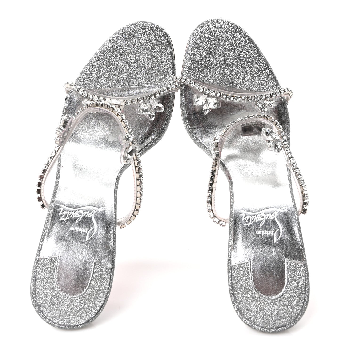 Christian Louboutin PVC Crystal Just Queen 100 Sandals 39 Silver