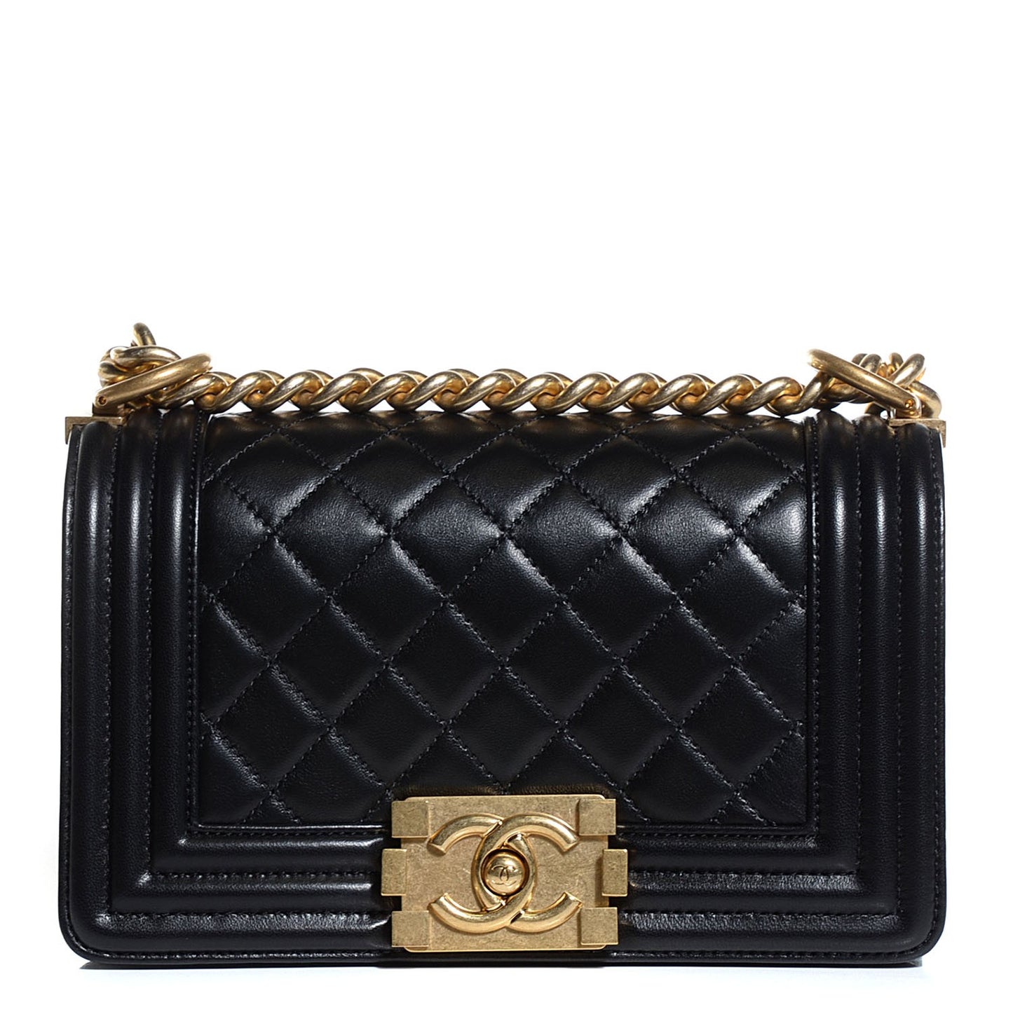 Lambskin Quilted Small Boy Flap Black