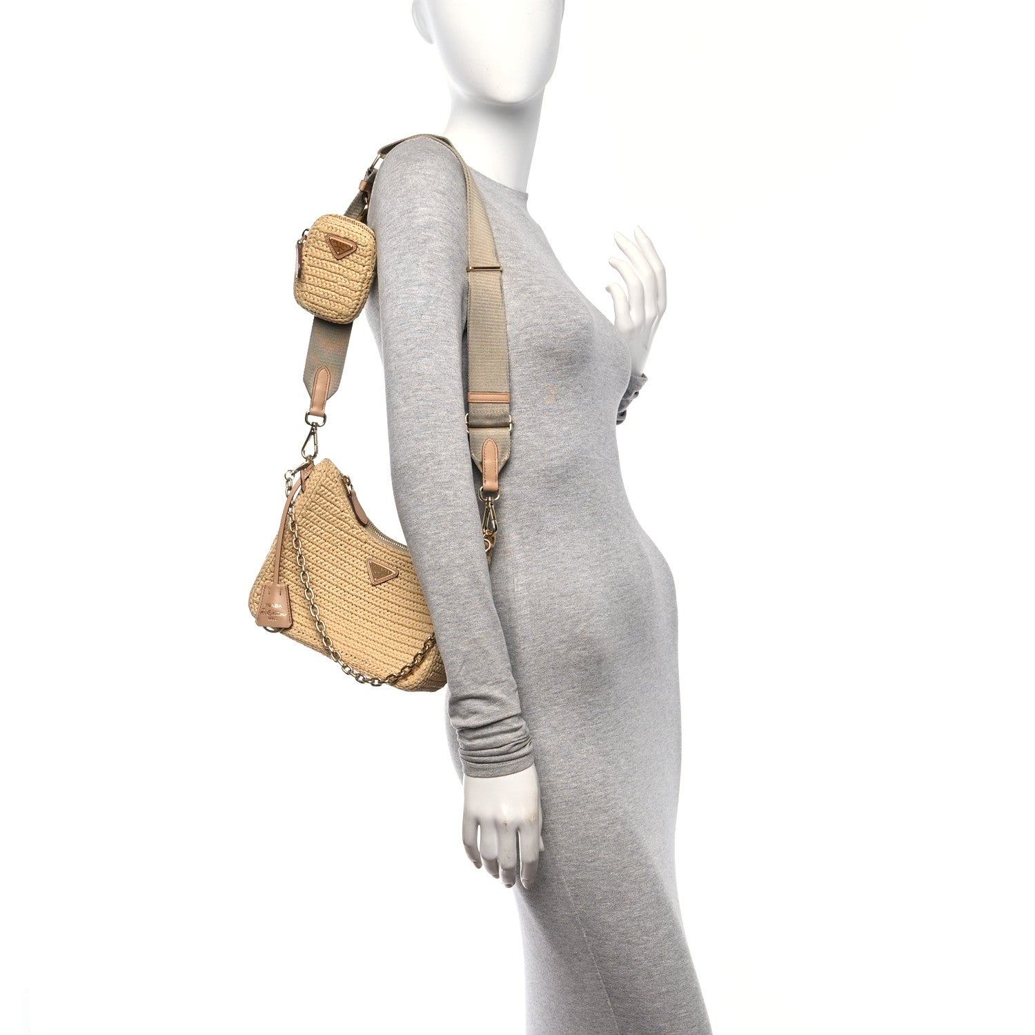 Prada Yarn Raffia Effect Crochet Re-Edition 2005 Shoulder Bag Naturale 2 of 10