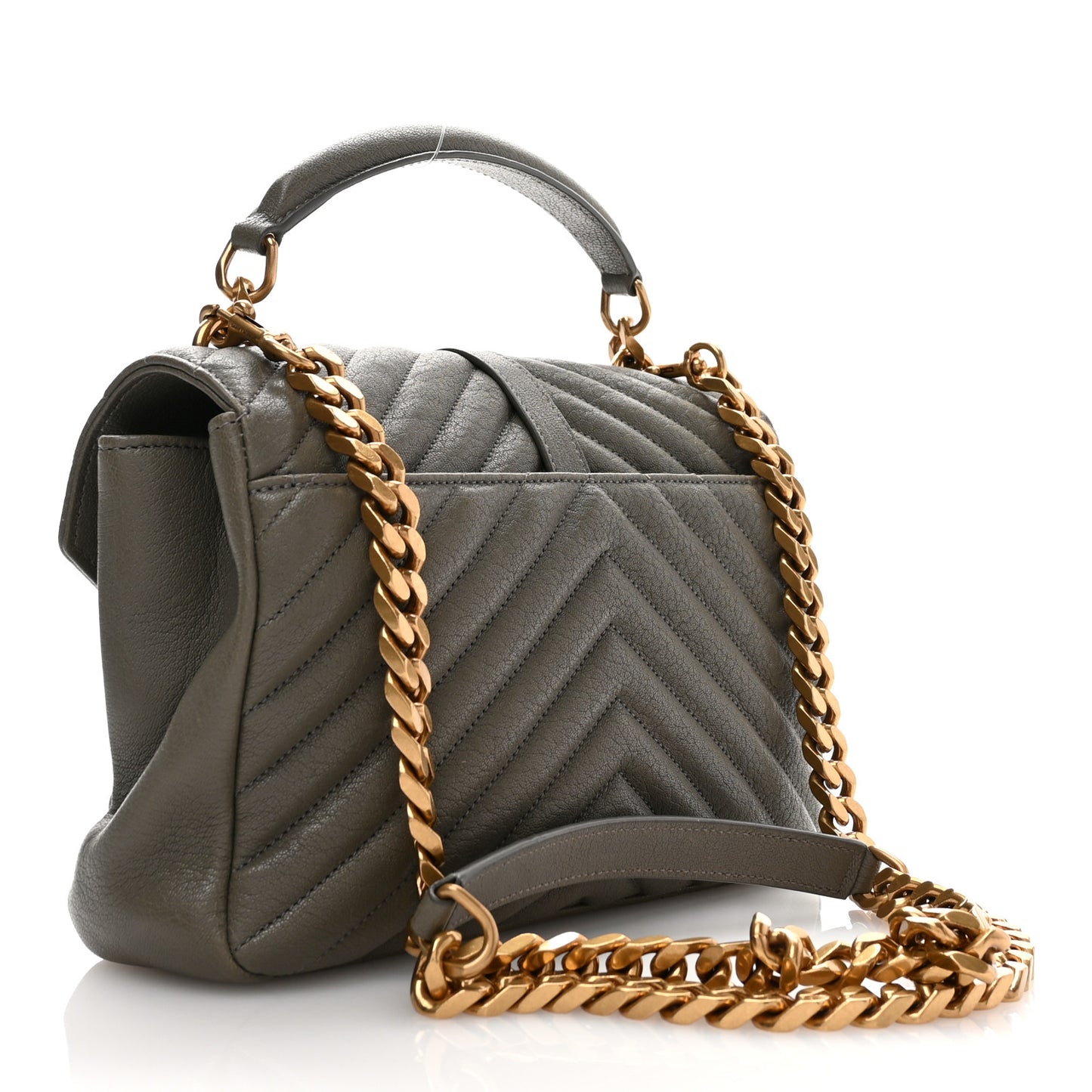 Sheepskin Matelasse Chevron Monogram Medium College Bag Grey Kaki