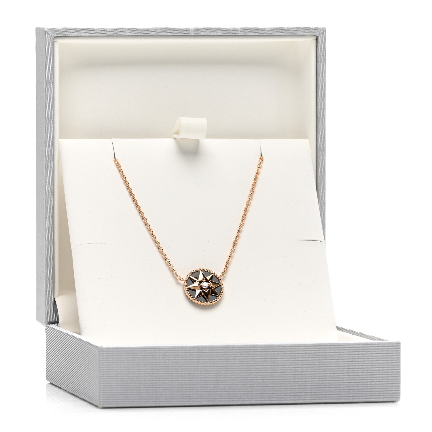 Christian Dior CHRISTIAN DIOR 18K Rose Gold Diamond Black Onyx Rose Des Vents Necklace 5 of 5