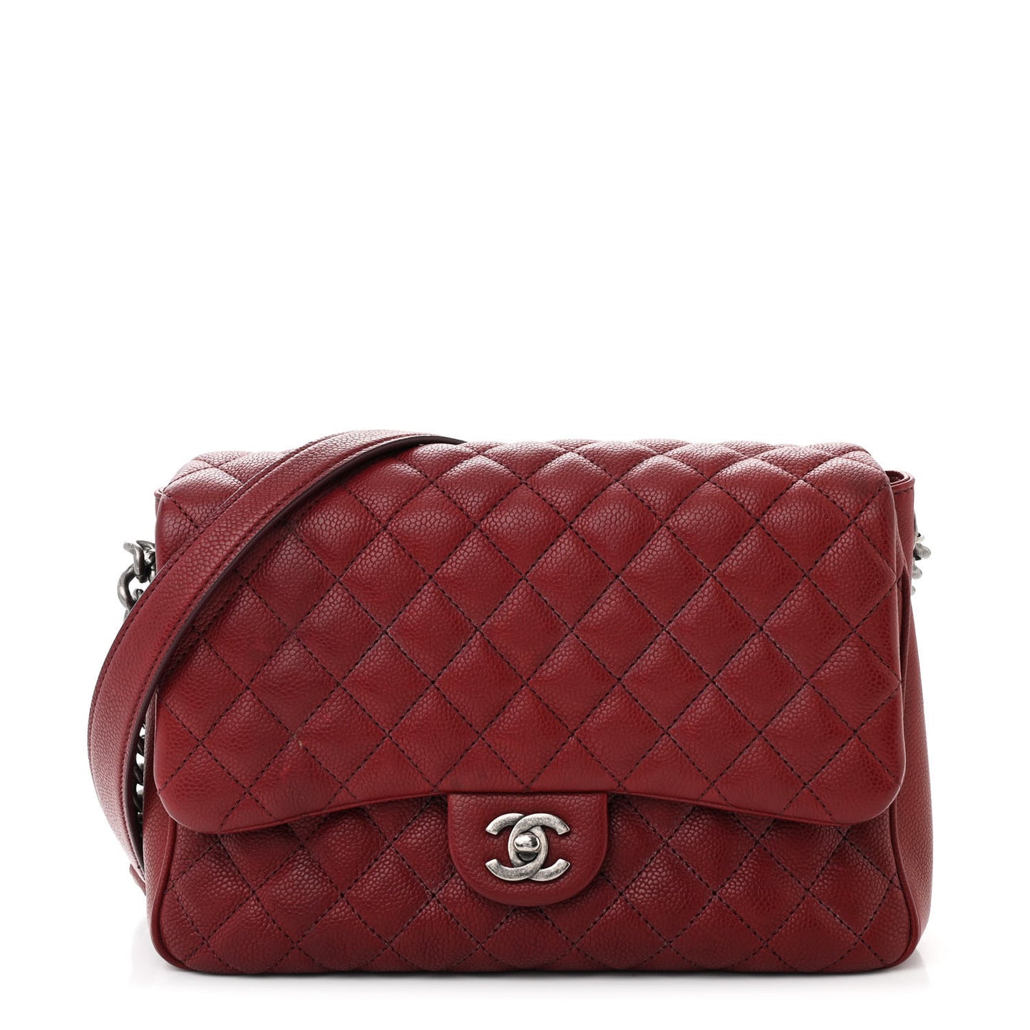 Caviar Quilted Medium Rock In Rome Single Flap Burgundy