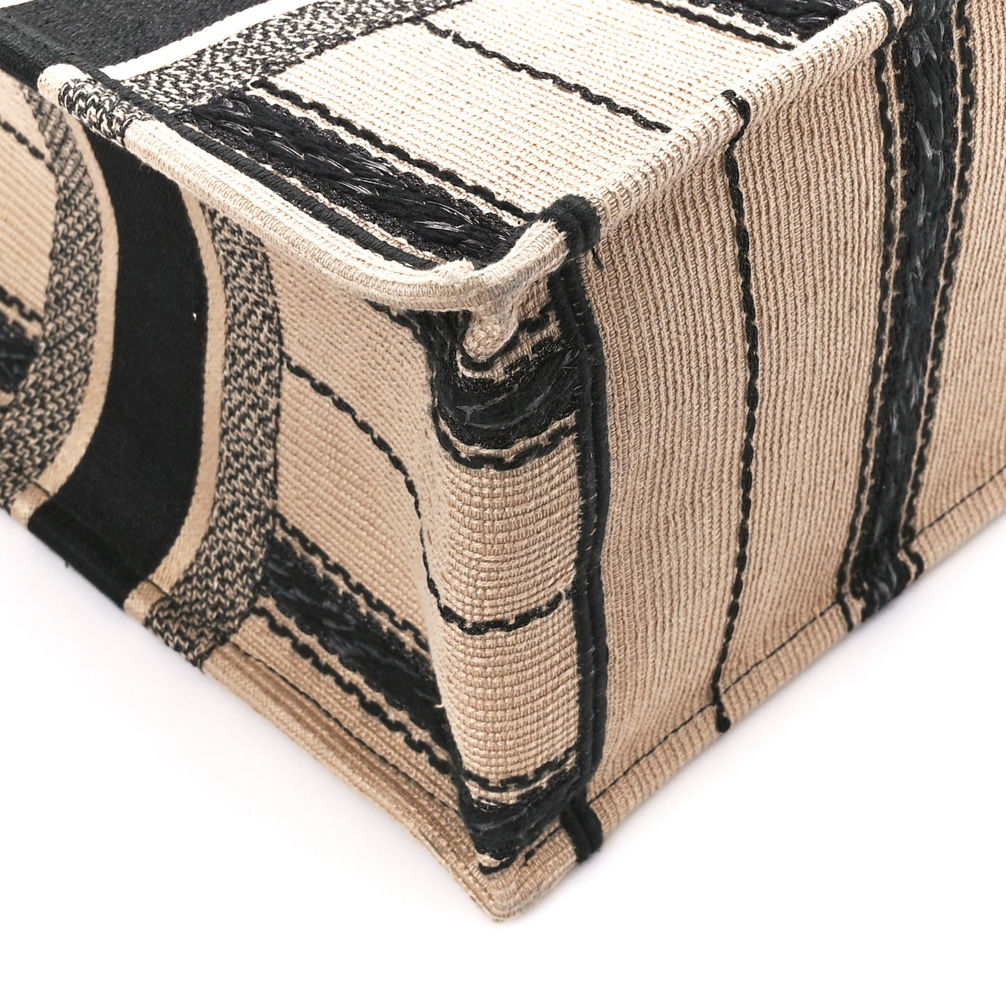 Canvas Embroidered Medium Bayadere Book Tote Black Beige