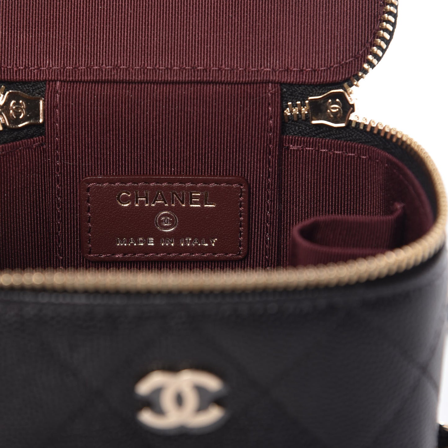 Caviar Quilted Mini Vanity Case With Chain Black