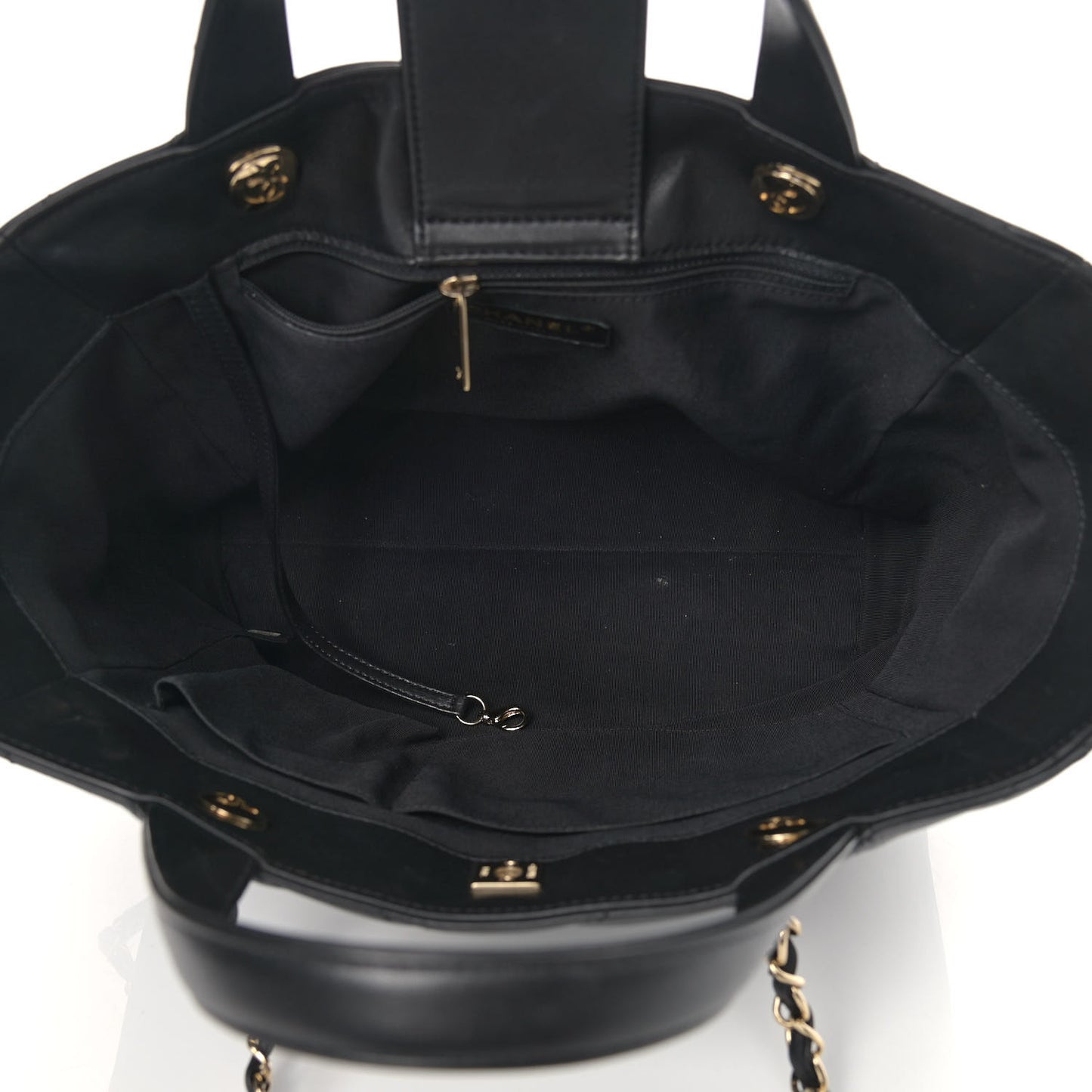 Calfskin Chevron Quilted Large Shopping Tote Black