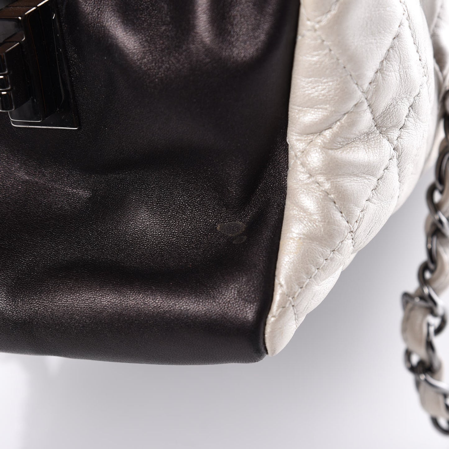Metallic Lambskin Quilted Mademoiselle Tote Pearl