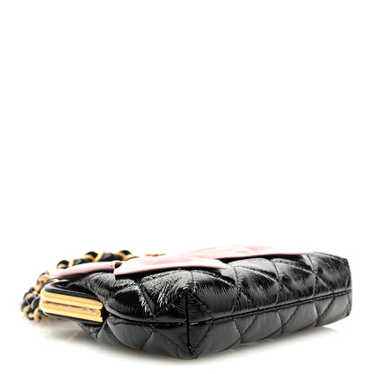 Chanel Patent Crumpled Lambskin Quilted Clutch With Chain Black Pink 4 of 10