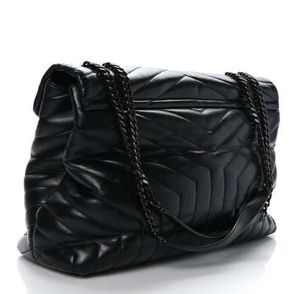Saint Laurent Calfskin Y Quilted Monogram Monochrome Large Loulou Chain Satchel Black 3 of 9
