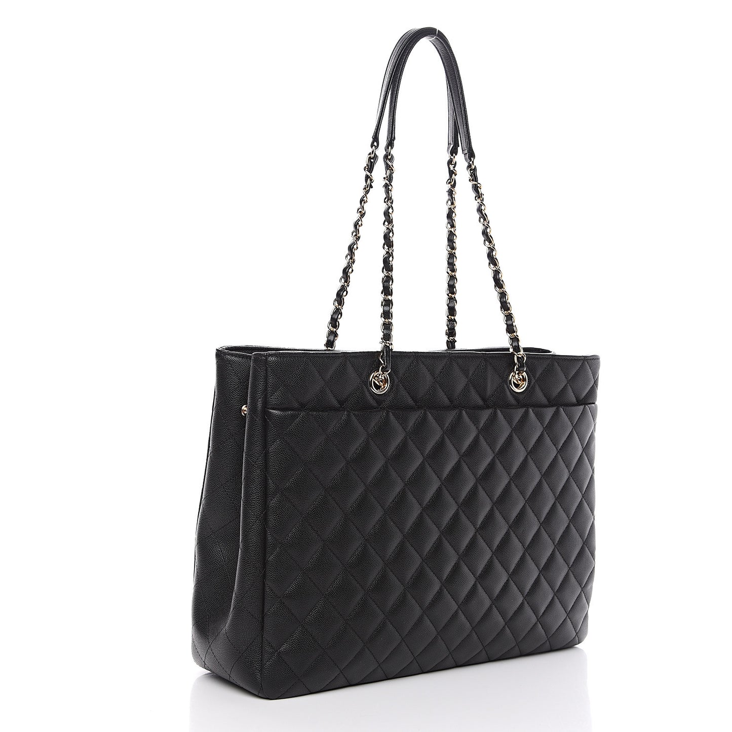 Caviar Quilted Large Shopping Tote Black