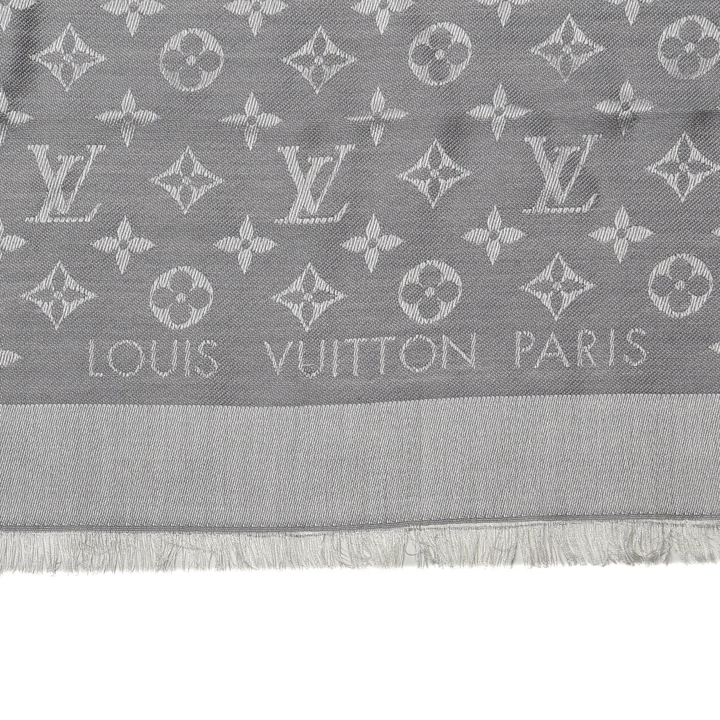 Silk Wool Monogram Shawl Pearl Grey