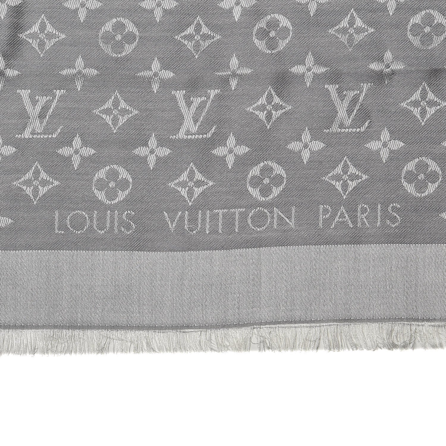 Louis Vuitton Silk Wool Monogram Shawl Pearl Grey 3 of 4