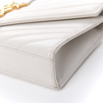 Saint Laurent Lambskin Matelasse Chevron Small Monogram Satchel Off White 14 of 21