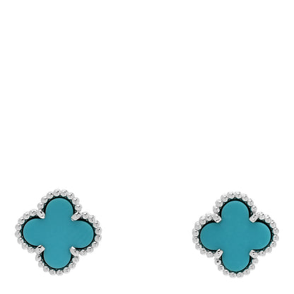 Van Cleef & Arpels 18K White Gold Turquoise Sweet Alhambra Earrings 1 of 4