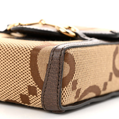 Gucci Monogram Jumbo GG Textured Dollar Calfskin Mini Horsebit 1955 Crossbody Bag Camel Ebony New Acero 10 of 11