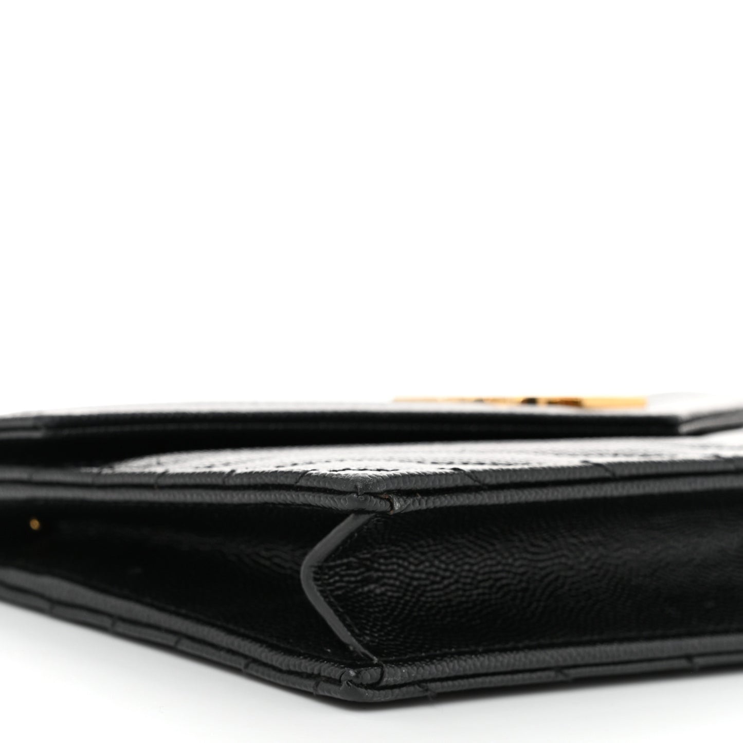 Grain De Poudre Matelasse Chevron Monogram Envelope Chain Wallet Black