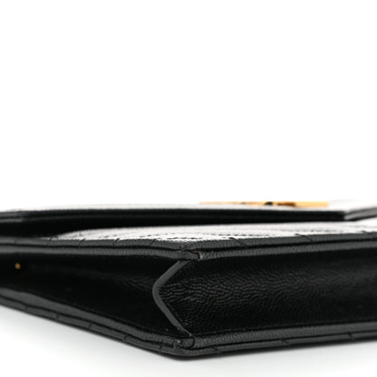 Saint Laurent Grain De Poudre Matelasse Chevron Monogram Envelope Chain Wallet Black 9 of 10